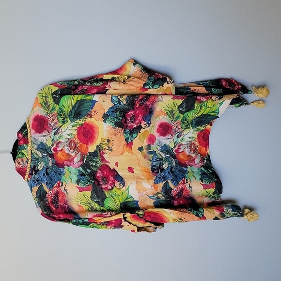 Soft Surroundings Amora Vibrant Watercolor Boho Tassel Topper Kimono PL - Picture 10 of 12